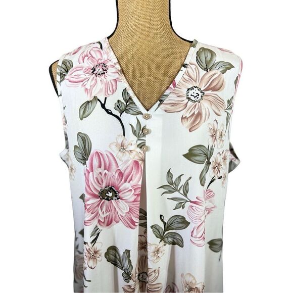 Emory Rose Pleated Tank Top Size XL Sleeveless Blouse Floral  Asymmetrical Light - Picture 11 of 14